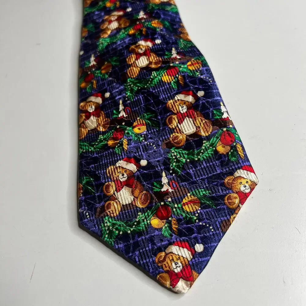 Robert Talbott Rodes Christmas Tie Teddy Bears Holiday Print‎ USA